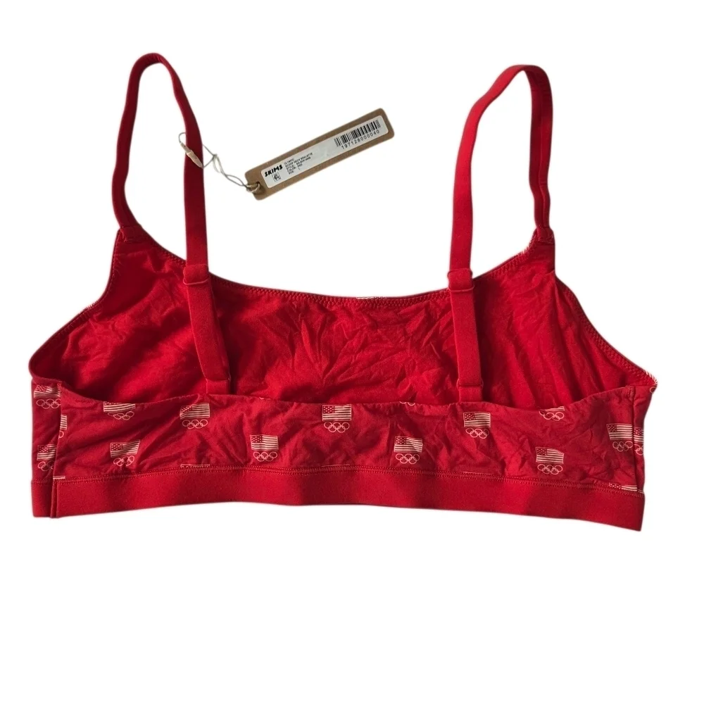 SKIMS FITS EVERYBODY OLYMPIC SCOOP BRALETTE WIRELESS BRA RED LARGE NWT - Picture 2 of 3